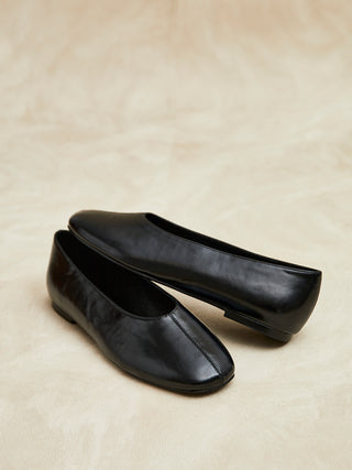 Structure Black Faux Leather Square Toe Ballet Flats
