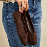 Structure Brown Faux Suede Square Toe Ballet Flats