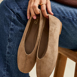 Structure Taupe Faux Suede Square Toe Ballet Flats