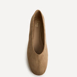 Structure Taupe Faux Suede Square Toe Ballet Flats