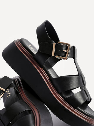 Subtract Black Gladiator Flatform Sandals