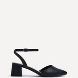 Suzy Wide Fit Black Faux Leather Court Heels