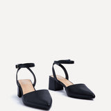 Suzy Wide Fit Black Faux Leather Court Heels