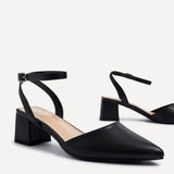 Suzy Wide Fit Black Faux Leather Court Heels