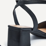 Suzy Wide Fit Black Faux Leather Court Heels