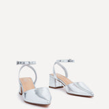 Suzy Wide Fit Silver Faux Leather Court Heels