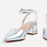 Suzy Wide Fit Silver Faux Leather Court Heels