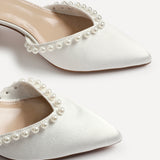 Swan Bridal Ivory Satin Pearl Court Heels