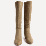 Swerve Beige Heeled Long Boots