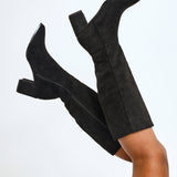Swerve Black Heeled Long Boots