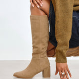 Swerve Beige Heeled Long Boots