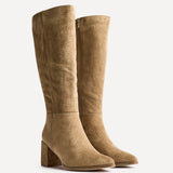 Swerve Beige Heeled Long Boots