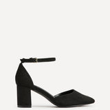 Sydney Black Faux Suede Square Toe Court Heels