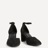 Sydney Black Faux Suede Square Toe Court Heels