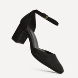 Sydney Black Faux Suede Square Toe Court Heels