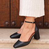 Sydney Black Square Toe Court Heels