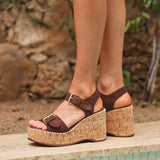 Sync Brown Faux Suede Wedge Sandals