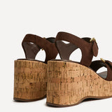Sync Brown Faux Suede Wedge Sandals