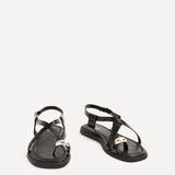 Salma Black & Gold Flat Sandals
