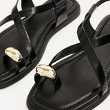 Salma Black & Gold Flat Sandals