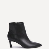 Secured Black Faux Leather Stiletto Ankle Boots
