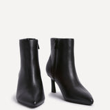 Secured Black Faux Leather Stiletto Ankle Boots