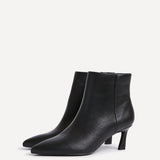 Secured Black Faux Leather Stiletto Ankle Boots