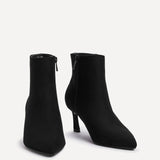 Secured Black Faux Suede Stiletto Ankle Boots