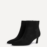 Secured Black Faux Suede Stiletto Ankle Boots