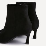 Secured Black Faux Suede Stiletto Ankle Boots