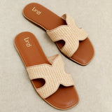 Petra Natural Raffia Link Flat Sandals