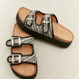 Cici Black Double Buckle Flatform Sandals
