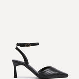 Siren Black Faux Leather Quilted Court Heels