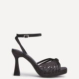 Socialite Black Satin Knotted Platform Heels