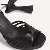 Socialite Black Satin Knotted Platform Heels