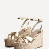Tahiti Gold Crossover Espadrille Wedge