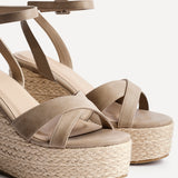 Tahiti Taupe Crossover Espadrille Wedge