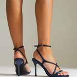 Taliya Navy Satin Strappy Stiletto Heels
