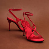 Taliya Red Satin Strappy Stiletto Heels