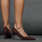 Classic Brown Faux Suede Court Heels
