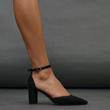 Leona Black Faux Suede Court Heels