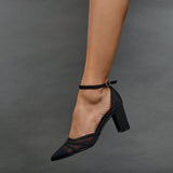 Tasha Black Scuba Mesh Court Heels