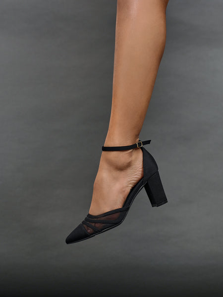 Black Scuba Block Court Heel With Mesh Front Detail – Linzi