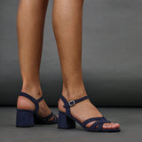 Flair Navy Faux Suede Crossover Heeled Sandals