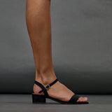 Kezzi Black Faux Suede Low Heeled Sandals