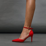 Thea Red Faux Leather Stiletto Court Heels