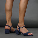 Darlene Navy Faux Suede Low Heeled Sandals