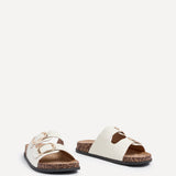 Tatum Beige Double Buckle Slider Sandals