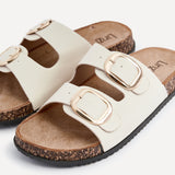 Tatum Beige Double Buckle Slider Sandals