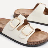 Tatum Beige Double Buckle Slider Sandals